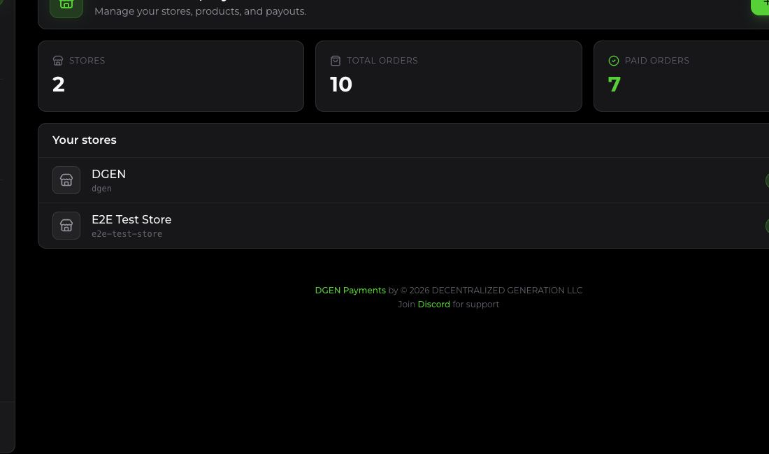 DGEN Payments dashboard screenshot
