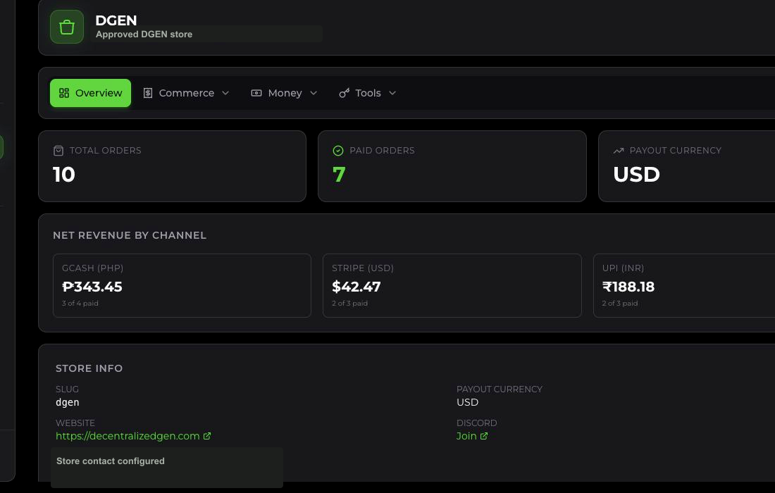 DGEN Payments operations screenshot